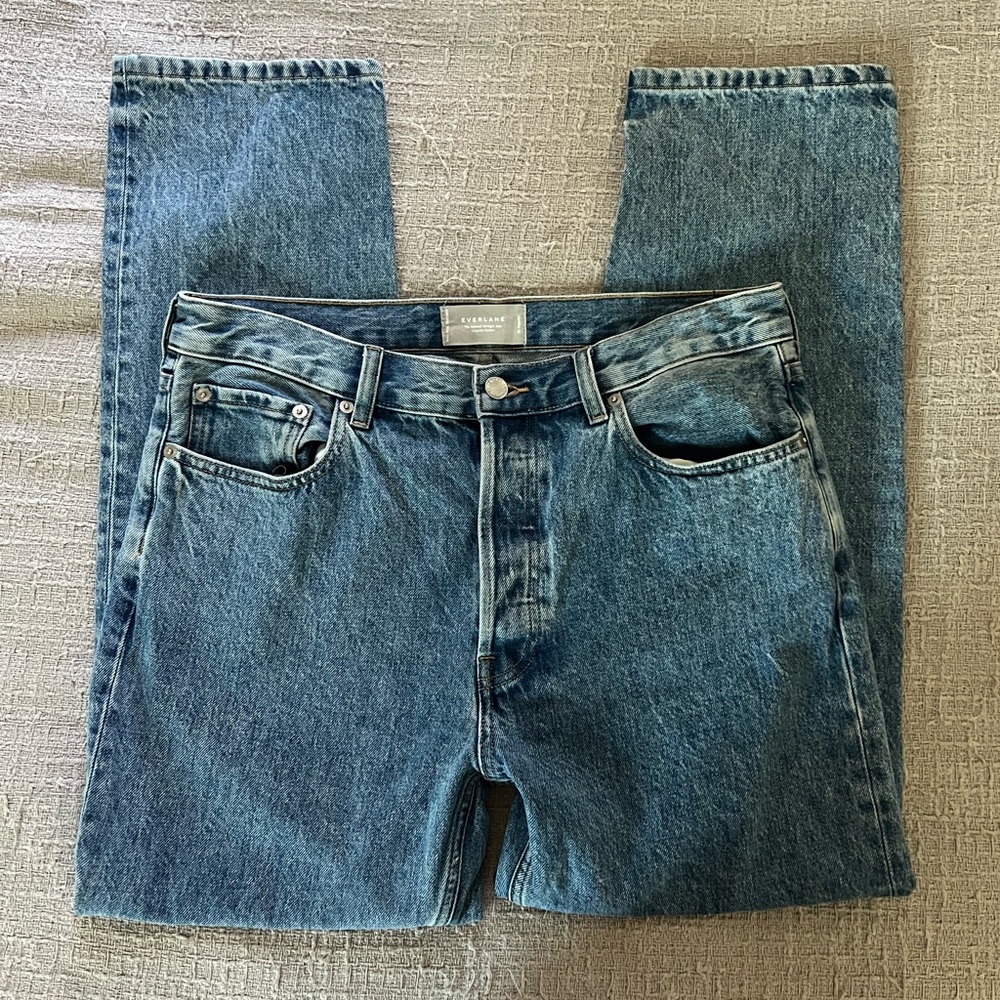 EUC Everlane Relaxed Straight Fit Jeans Medium Wash High Waisted Size 29 Regular